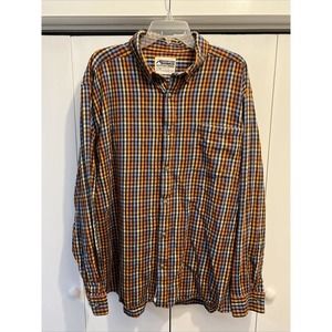 Mountain Khakis Button Up Flannel Shirt Men Sz XL Orange Plaid Pocket Outdoors